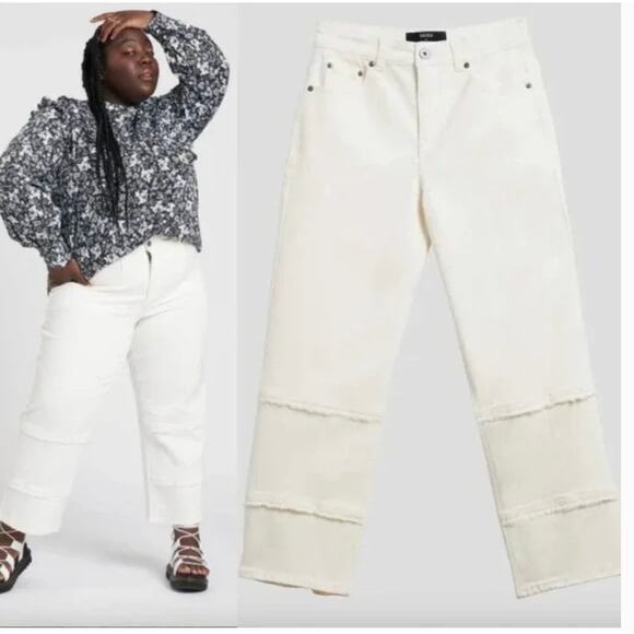Universal Standard x Erdem Hana Wide Leg Jeans 24 NWT White Cropped Fray - Picture 2 of 6